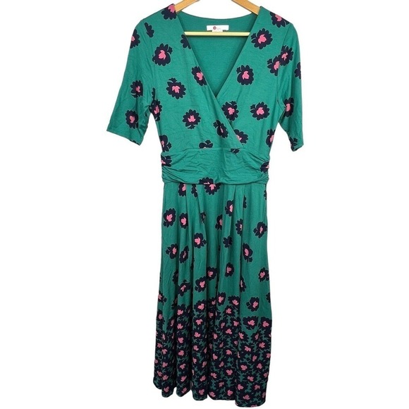 Boden Woodland Green Kassidy Surplice Midi Dress 6 Short Sleeve V Neck - Picture 2 of 12